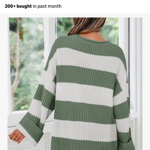 Cozy Striped Green and White Women's Sweater - Picture 3 of 3